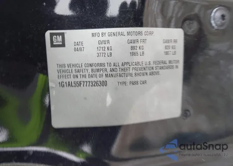 2007 Chevrolet Cobalt Lt из США, поврежденный, VIN 1G1AL55F777326300